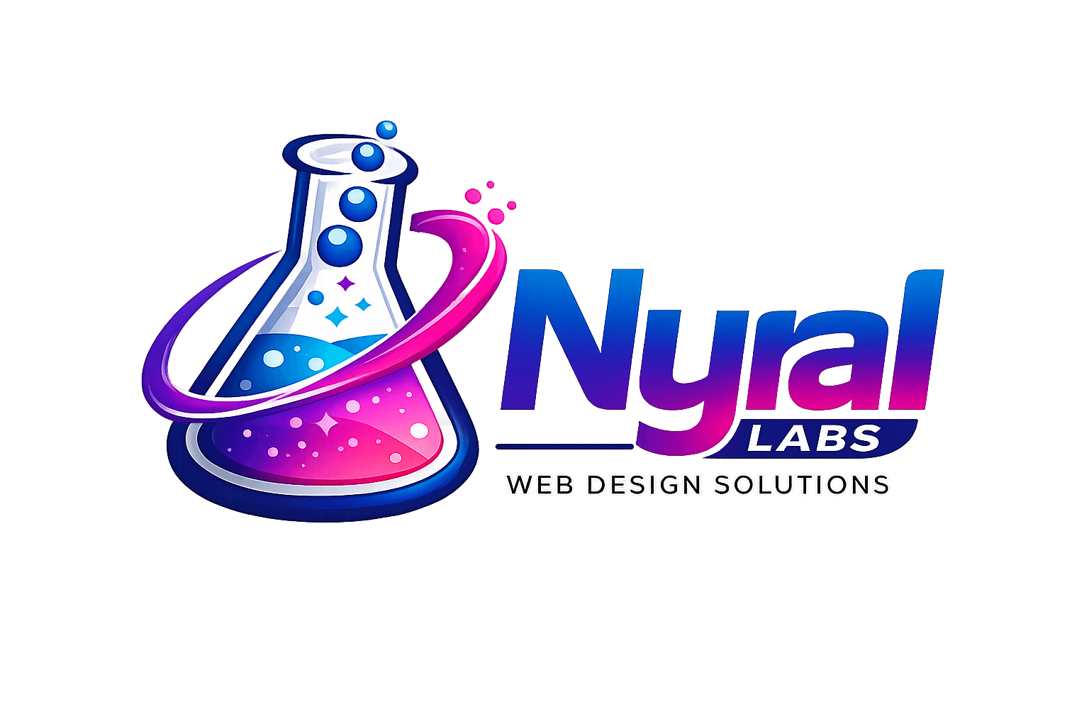 Nyral Labs beaker and orbit logo for web design solutions